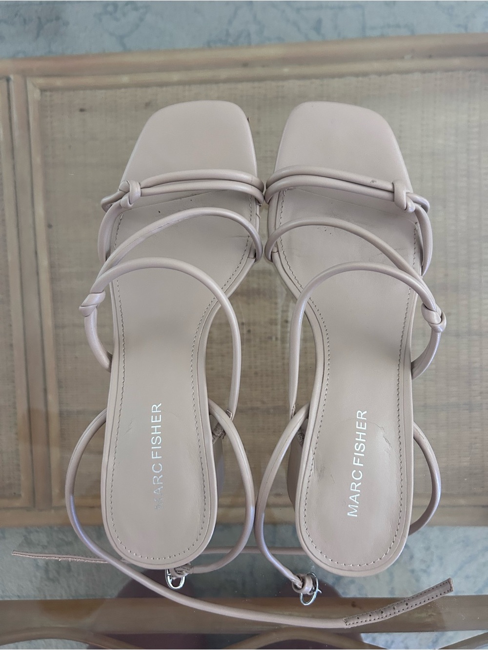 Marc Fisher Strappy Square-Toe Sandals in Light Taupe